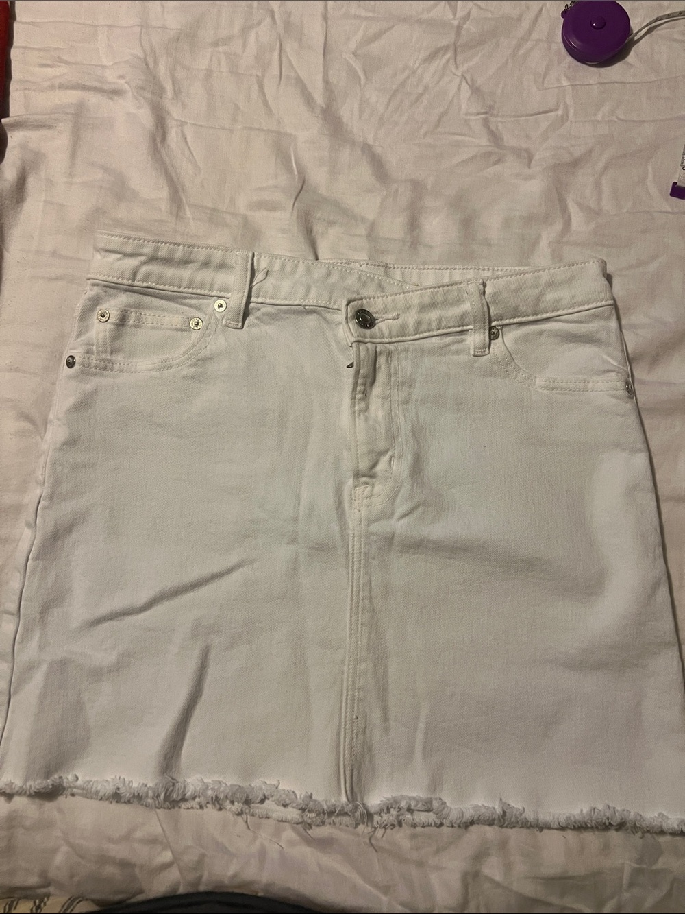 American Eagle Outfitters White Denim Skirt with Embroidered Logo